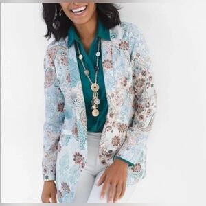 Chico's Blazer Womens 0 4/6 Multicolor Paisley Lyocell Lined Printed Pockets